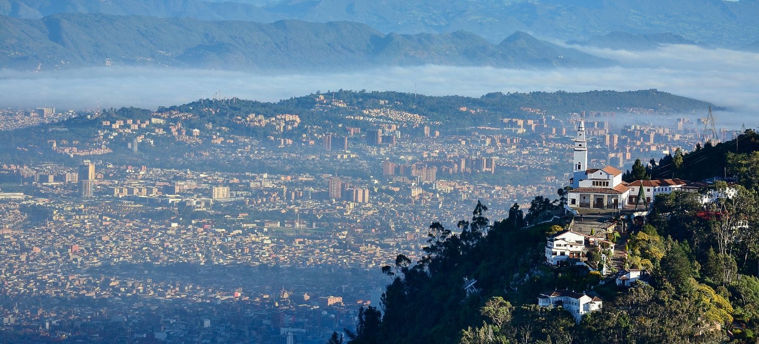Aerial view of Bogota with city and mountain views