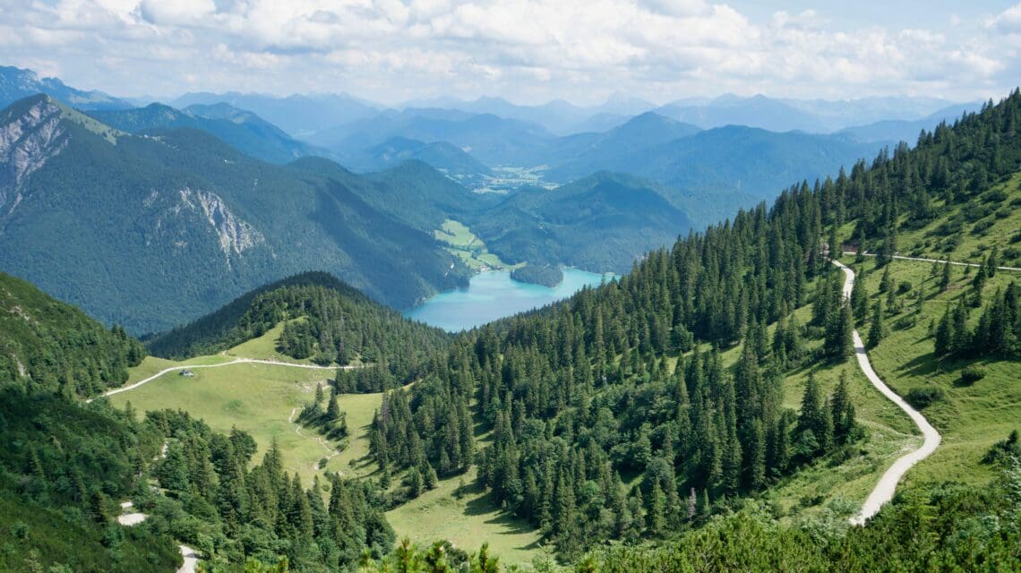 Astonishing mountain view in Walchensee, Kochel, Germany.