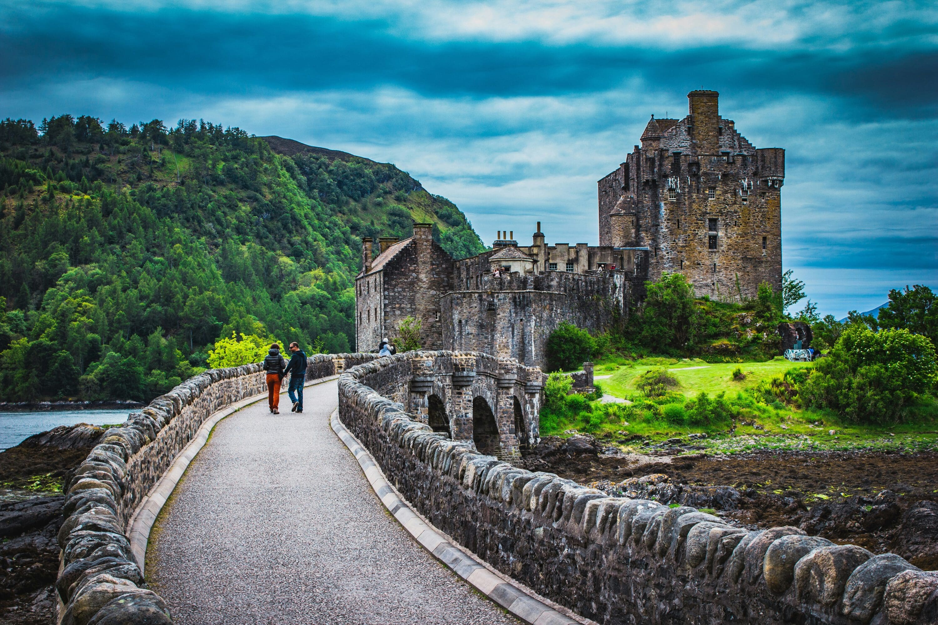 Crossing the bridge to Eilean Donan Castle which is located on Kyle Of Lochalsh which overlooks the Isle of Skye.