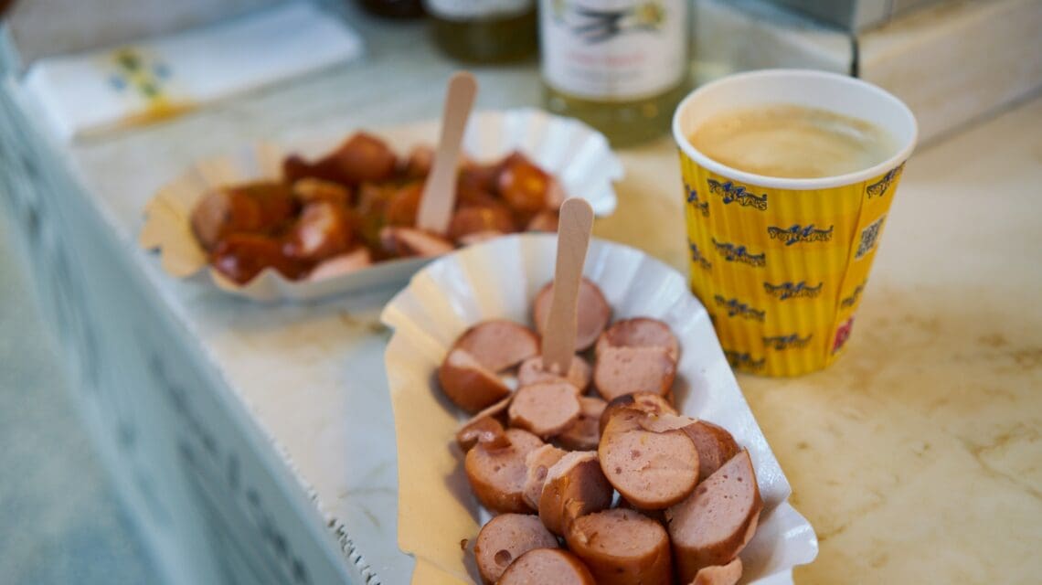 Famous german fast food cuttedcurrywurst sausages snacks