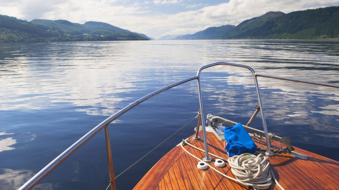 Sailing/Cruising on famous Loch Ness in the Scottish Highlands, Scotland, UK.