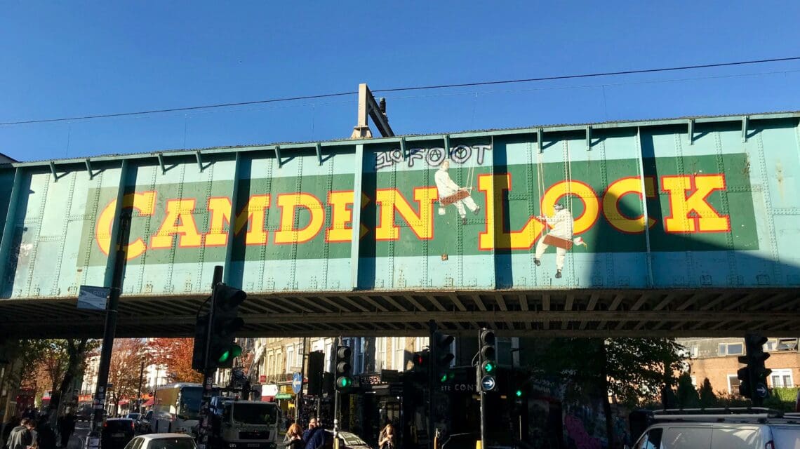 Just outside the Camden market, where you can wander ages through the food stands and shops.