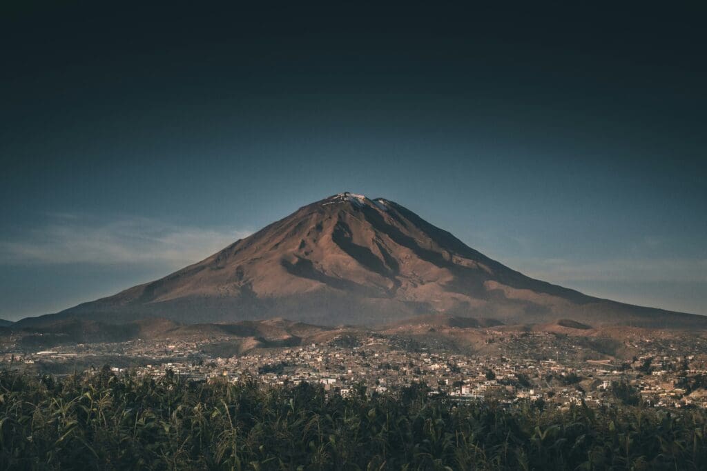 Rugged volanci mountain under blue sky