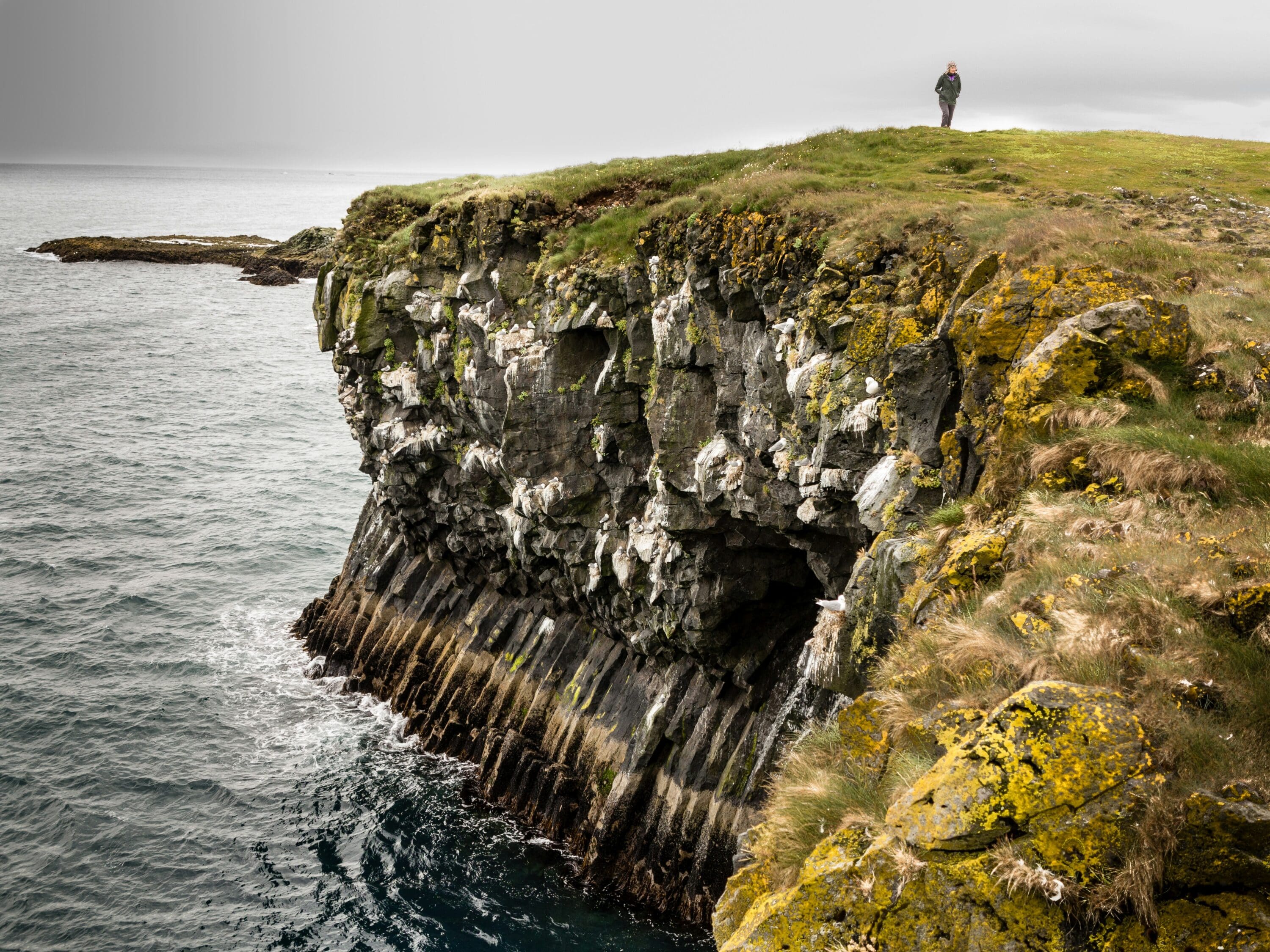 person standing on cliff near body of water